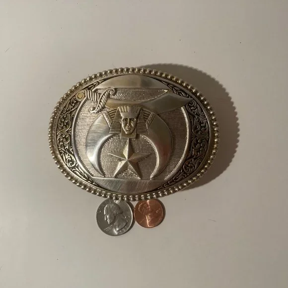 Vintage Metal Belt Buckle, Silver, GP, Masonic, Masons, Silversmith Collection,